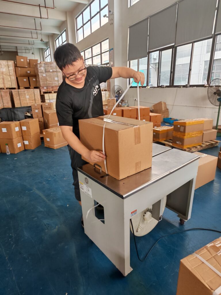 Carton packing in progress for spare parts shipment